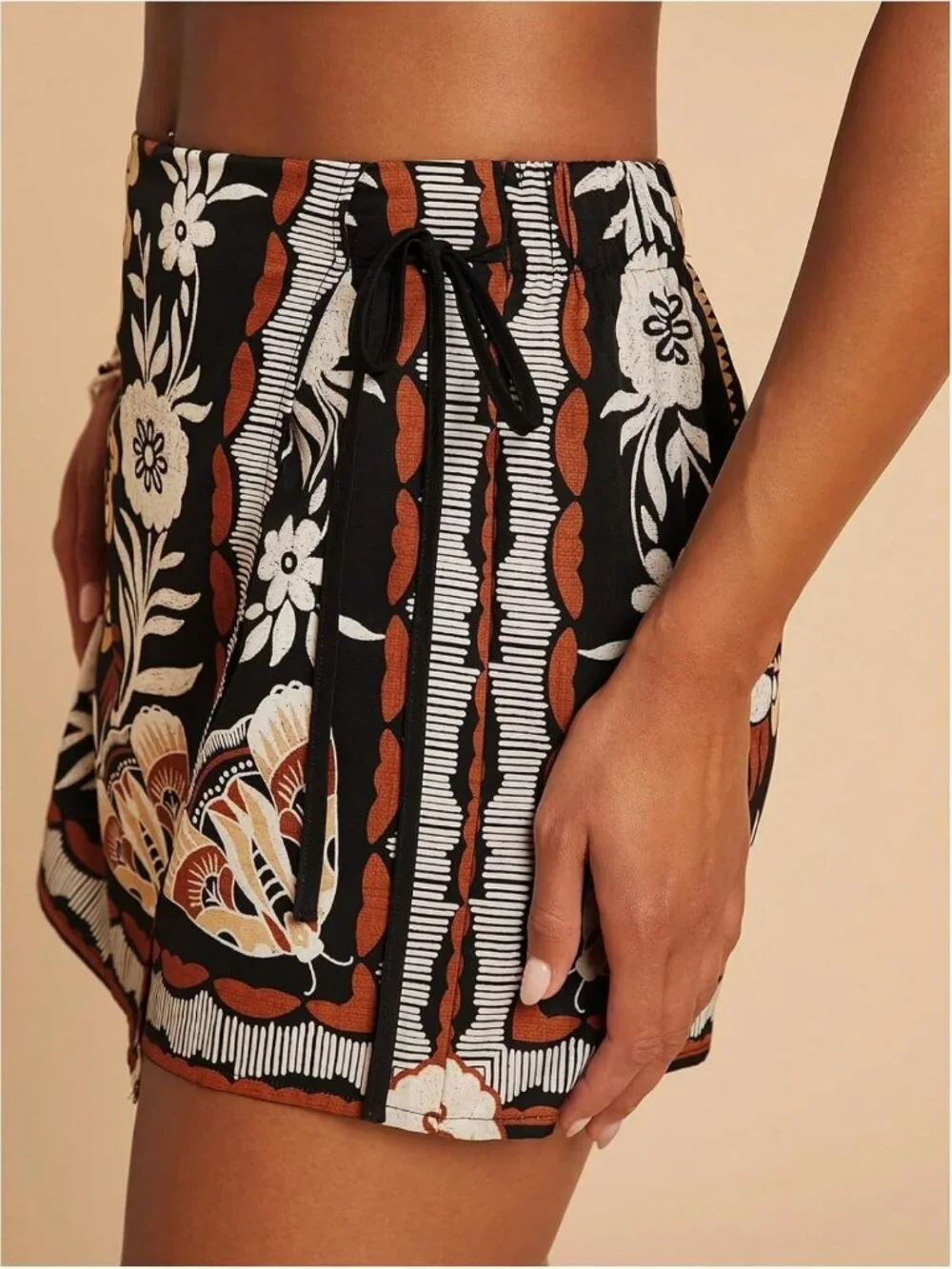 Floral Graphic Skirt Shorts with Drawstring Waist | Tropical Boho Wrap Skorts
